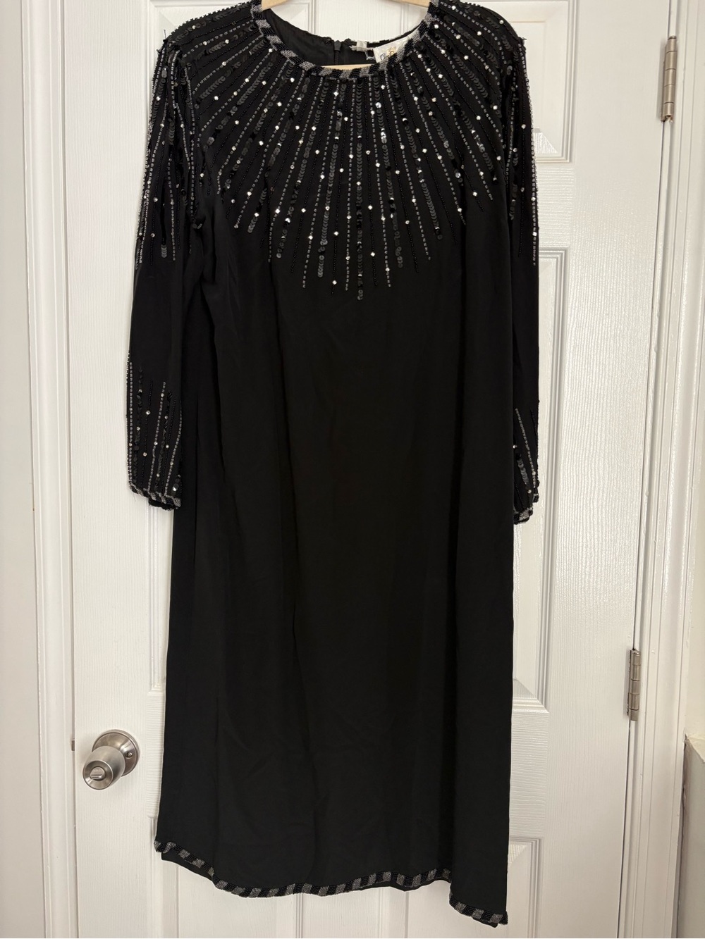 Vintage 80s Oleg Cassini Black Dress Womens 8 Silk Beaded Cocktail Holiday Party